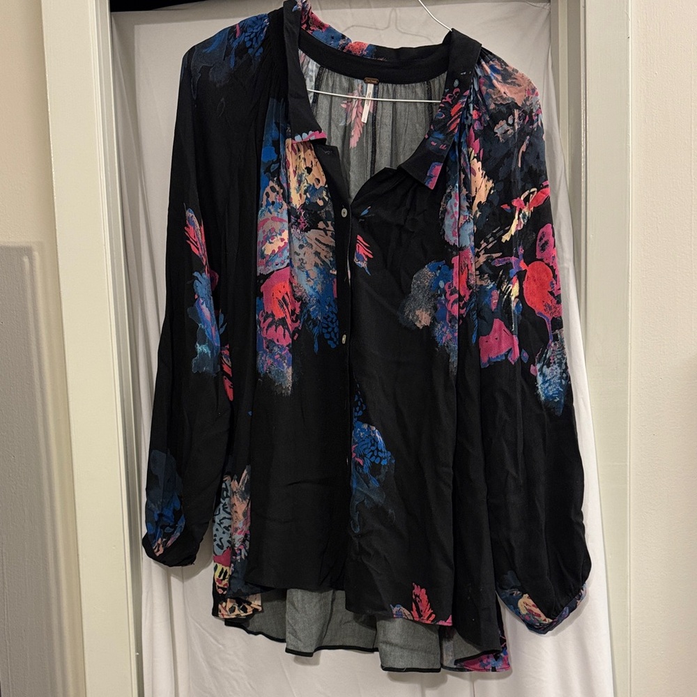 Free People Black Floral Blouse